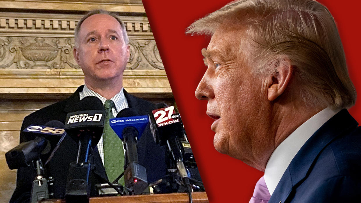 Assembly Speaker Robin Vos speaks at the Capitol in Madison, Wis. Speaker Vos on Tuesday, Oct. 19, 2021, defended not releasing documents related to an ongoing investigation he ordered into the 2020 election, saying he believes the election was 