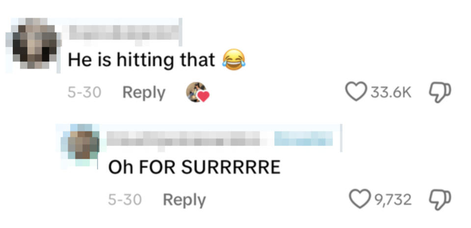 User comments, "He is hitting that" with a laughing emoji. User responds, "Oh FOR SURRRRRE."