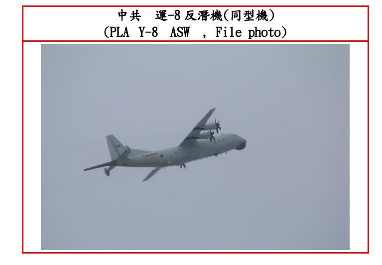 空軍公佈擾台中共軍機航跡及種類分別為運-8反潛機  1架次(One Y-8 ASW)及殲-16機2架次(Two J-16)(圖/國防部提供)