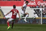 Britain Football Soccer - Swansea City v Middlesbrough - Premier League - Liberty Stadium - 2/4/17 Swansea City's Kyle Naughton in action with Middlesbrough's Gaston Ramirez Reuters / Rebecca Naden Livepic