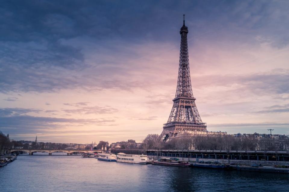 Eiffel Tower and Seine River at sunset