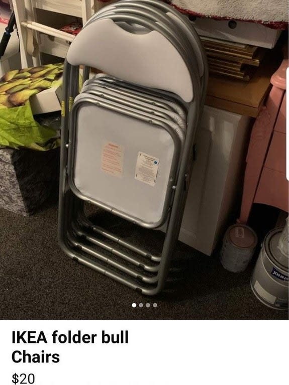 Marketplace ad reading, "IKEA folder bull chairs"