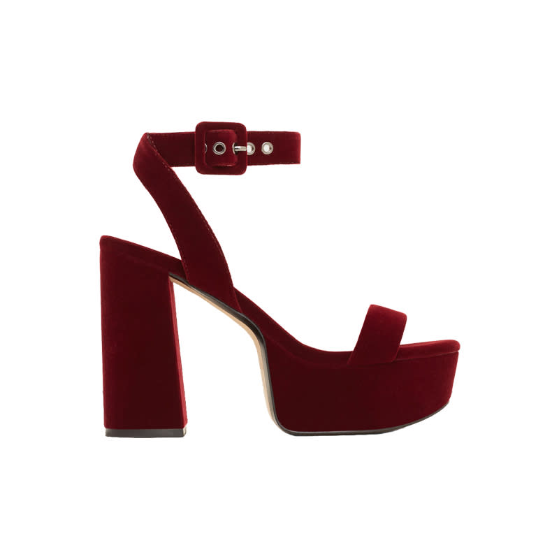 <a rel="nofollow noopener" href="http://www.anrdoezrs.net/links/3550561/type/dlg/http://shop.mango.com/US/p0/woman/accessories/shoes/sandals/platform-velvet-sandals?id=73040134_78&n=1&s=accesorios.zapatos" target="_blank" data-ylk="slk:Platform Velvet Sandals, Mango, $80;elm:context_link;itc:0;sec:content-canvas" class="link ">Platform Velvet Sandals, Mango, $80</a>