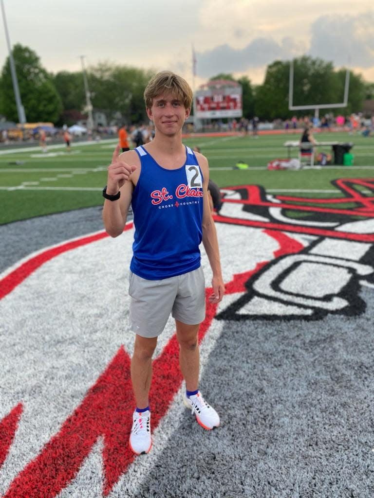 St. Clair's Sam Vitale poses for a photo during a Division 2 track & field regional at Frankenmuth High School on Friday, May 20, 2022. Vitale won the boys 800 meters and 1,600 meters.