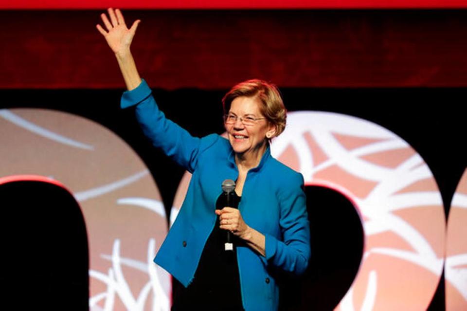 Democratic presidential candidate Sen. Elizabeth Warren, D-Mass., speaks at a “Care In Action” campaign rally, Tuesday, Feb. 18, 2020, in Las Vegas.