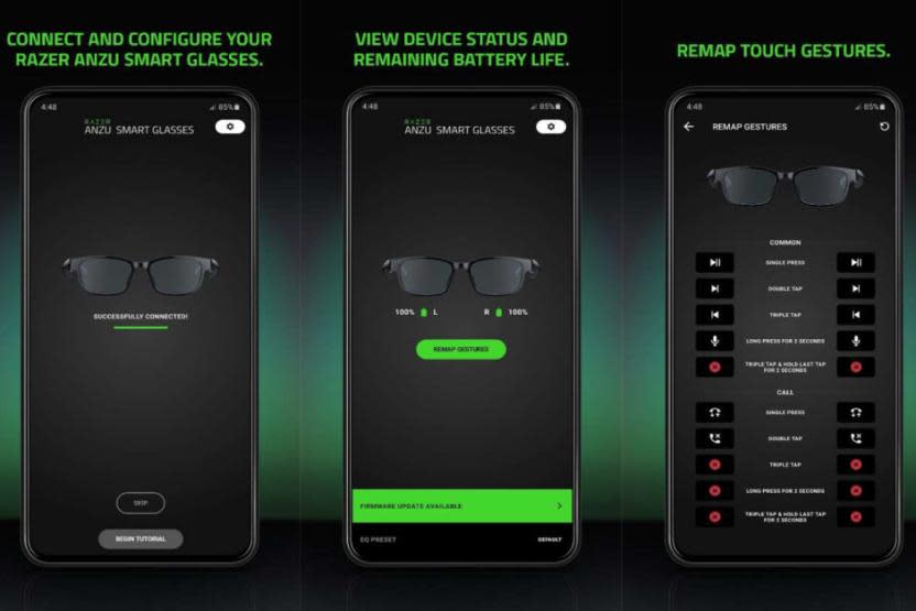 Razer tiene su propio software en el teléfono para que puedas ajustar los parámetros de las gafas