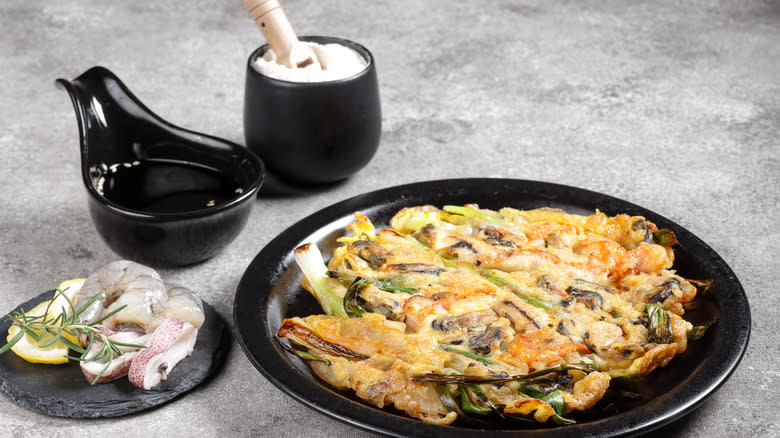 Haemul pajeon, Korean seafood pancake on plate