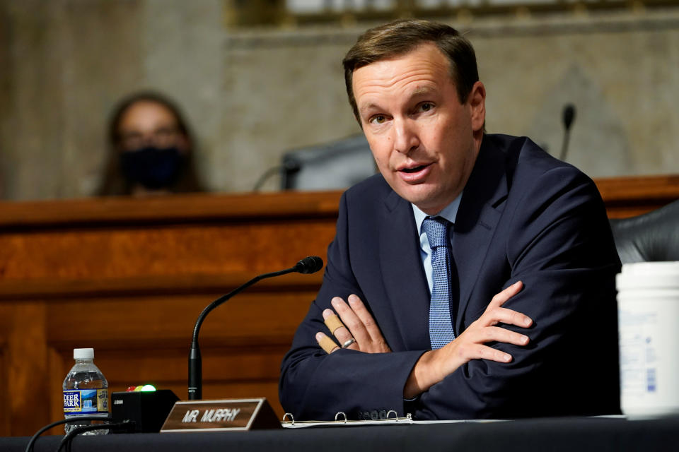 Sen. Chris Murphy, D-Conn., speaks during a Senate Foreign Relations Committee hearing on U.S. Policy in the Middle East, on Capitol Hill in Washington, DC, U.S., September 24, 2020. Susan Walsh/Pool via REUTERS