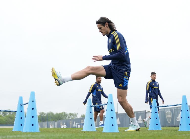 Edinson Cavani, en uno de los entrenamientos de Boca