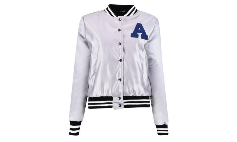 Boohoo Eloise premium satin varsity MA1 bomber