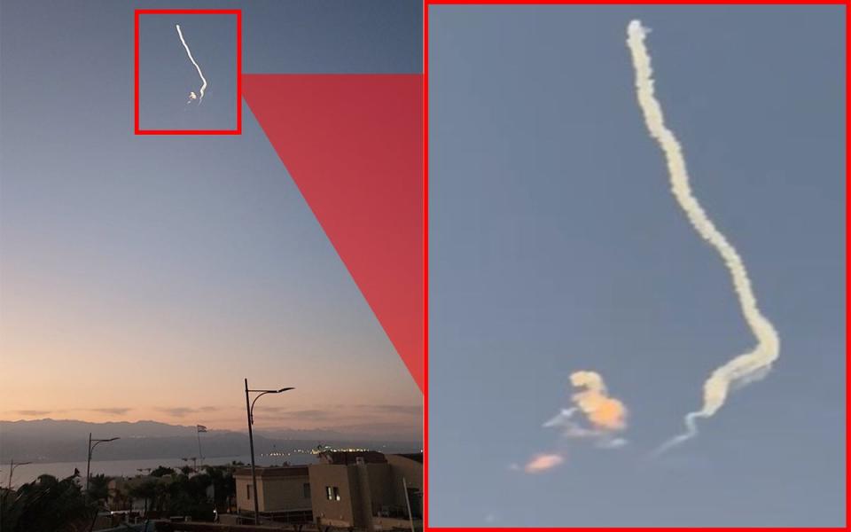 Images appeared to show a missile intervention over Eilat on Thursday morning (ES Composite)