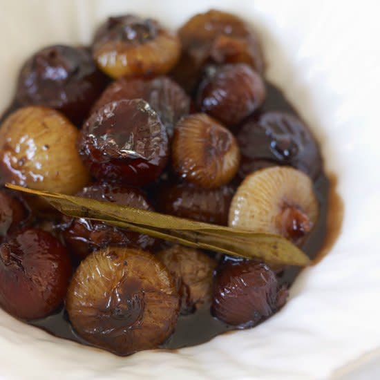 Balsamic-Glazed Cipollini with Lemon and Bay Leaves