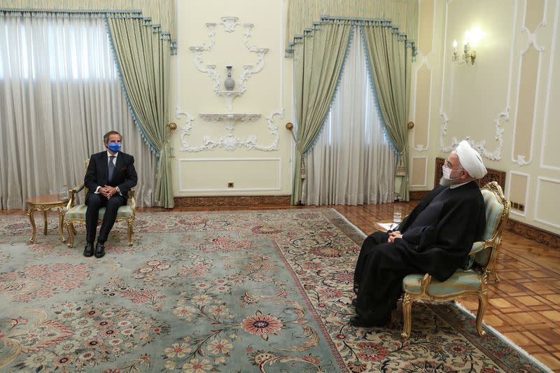 Iranian President Hassan Rouhani meets with International Atomic Energy Agency (IAEA) Director General Rafael Grossi in Tehran