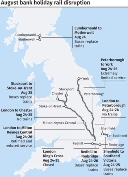 Disruption on the rail network over the August Bank Holiday weekend (PA)