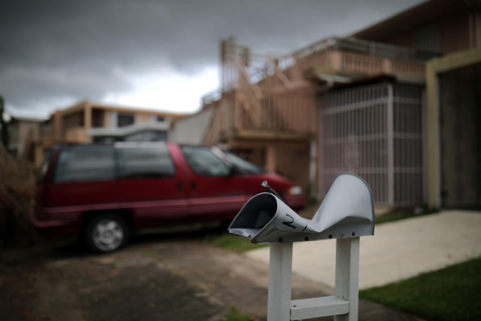 <p>A damaged mail box is seen at an area affected by Hurricane Maria in San Juan, Puerto Rico, in the island of Vieques, Puerto Rico, Oct. 8, 2017. (Photo: Carlos Barria/Reuters) </p>