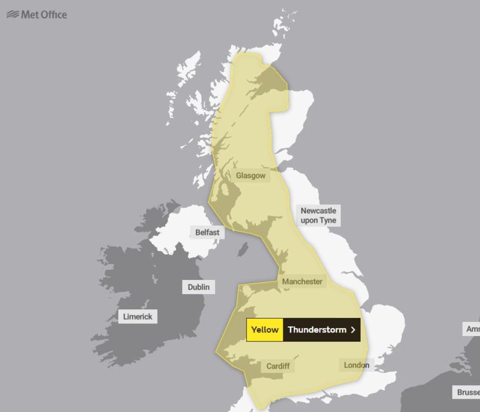 Second warning is in force for Sunday and covers swathes of Scotland as well as England (Met Office)