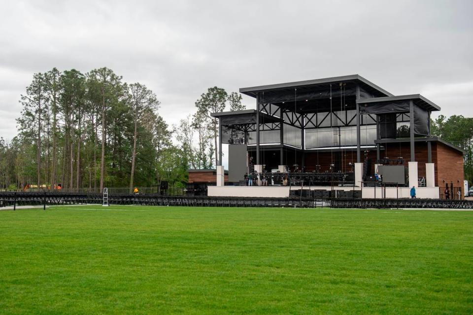 Workers prep for the opening of The Sound Amphitheater in Gautier on Thursday, April 11, 2024. The new venue will host its first concert, KC and The Sunshine Band, on Friday, April 12.