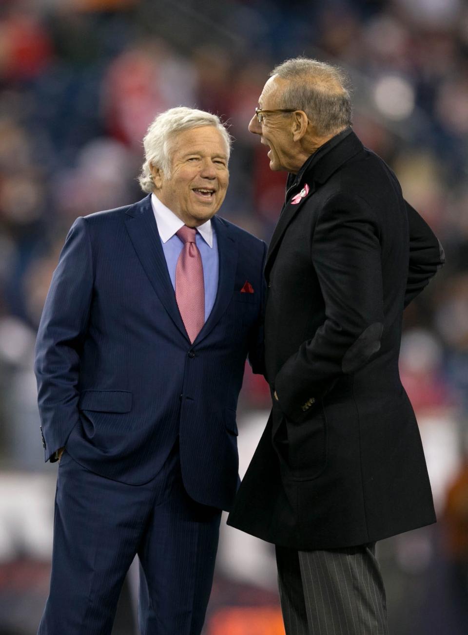 New England Patriots owner Robert Kraft, left, and Miami Dolphins owner Stephen Ross, right, both Palm Beach residents, made the most recent Forbes list of the 400 richest Americans.