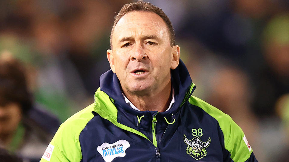 Pictured here, Canberra coach Ricky Stuart looks on during a Raiders game in the NRL