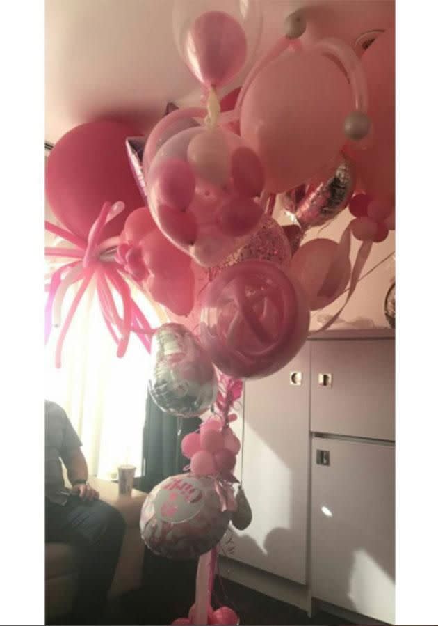 The room was decked out in pink balloons. Source: Instagram