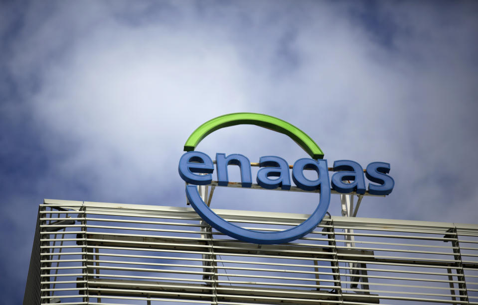 The logo of Enagas company is seen on top of their headquarters in Madrid, Spain, March 18, 2016. REUTERS/Andrea Comas