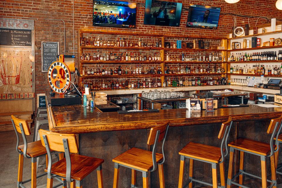 The bar is repurposed from Liberty Tap Room at Bourbon Street at Hampton Station, between downtown Greenville and Sans Souci