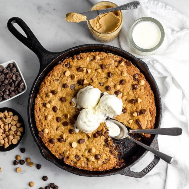 <p><a href="https://joyfoodsunshine.com/healthy-oatmeal-peanut-butter-skillet-cookie/" rel="nofollow noopener" target="_blank" data-ylk="slk:Joy Food Sunshine;elm:context_link;itc:0;sec:content-canvas" class="link ">Joy Food Sunshine</a></p>