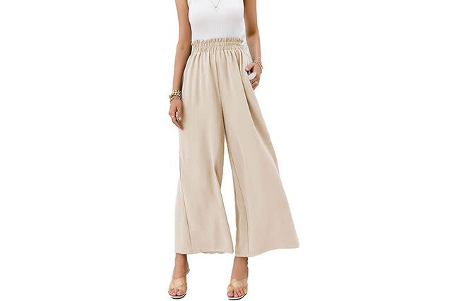 Buy Eteviolet Women's Boho High Waisted Palazzo Pants Summer Beach Wide Leg  Flowy Pants, Khaki, Small at