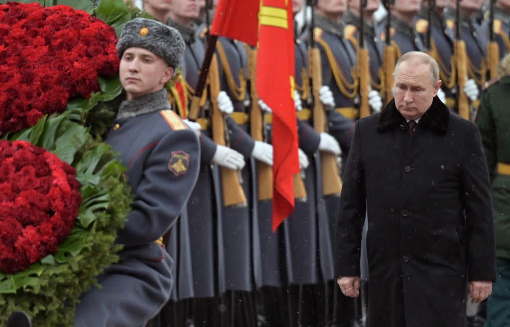 Russian President Vladimir Putin attends a wreath laying ceremony