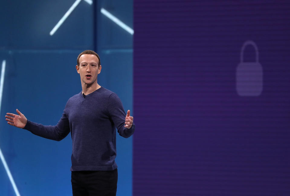 SAN JOSE, CA - MAY 01:  Facebook CEO Mark Zuckerberg speaks during the F8 Facebook Developers conference on May 1, 2018 in San Jose, California. Facebook CEO Mark Zuckerberg deliverd the opening keynote to the FB Developer conference that runs through May 2.  (Photo by Justin Sullivan/Getty Images)