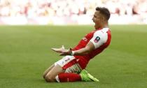 Britain Football Soccer - Arsenal v Manchester City - FA Cup Semi Final - Wembley Stadium - 23/4/17 Arsenal's Alexis Sanchez celebrates scoring their second goal Action Images via Reuters / Carl Recine Livepic