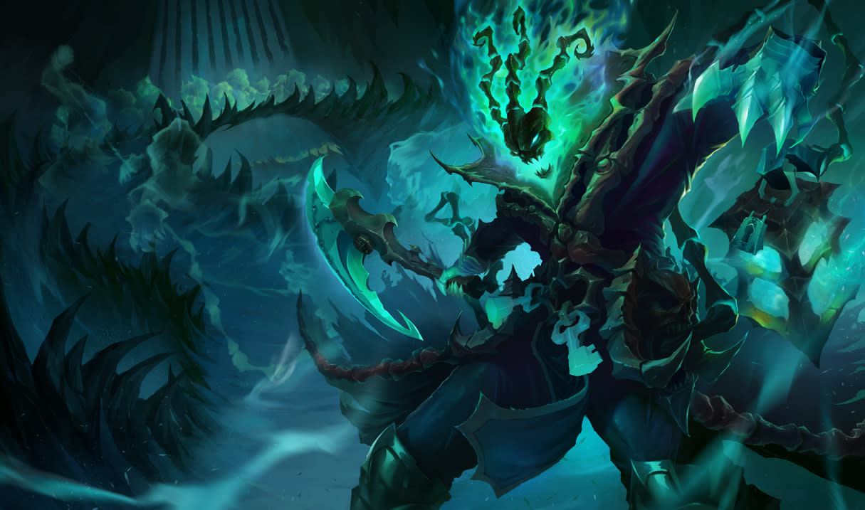 Thresh's Death Sentence does 240 damage at max rank, a slim margin to steal Baron with (Riot Games)