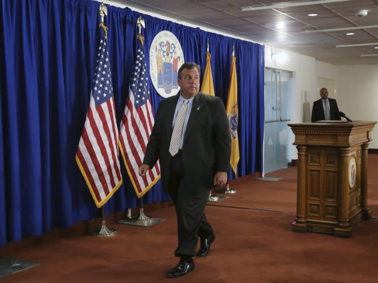 New Jersey Gov. Chris Christie walks from the podium following a news conference Monday, July 3, 2017, in Trenton, N.J. Christie said late Monday he'll sign a budget deal and end a government shutdown that had closed state parks and beaches to the public. (Photo: Mel Evans/AP)
