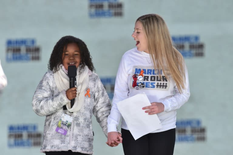 Martin Luther King Jr's granddaughter Yolanda Renee King addresses the crowd at the "March For Our Lives" rally in Washington