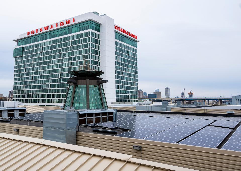 The solar arrays on the roof of the Potawatomi Casino in Milwaukee. The Potawatomi tribe is trying to do its part by producing more of its own renewable energy, particularly through solar panels. 





Jovanny Hernandez / Milwaukee Journal Sentinel