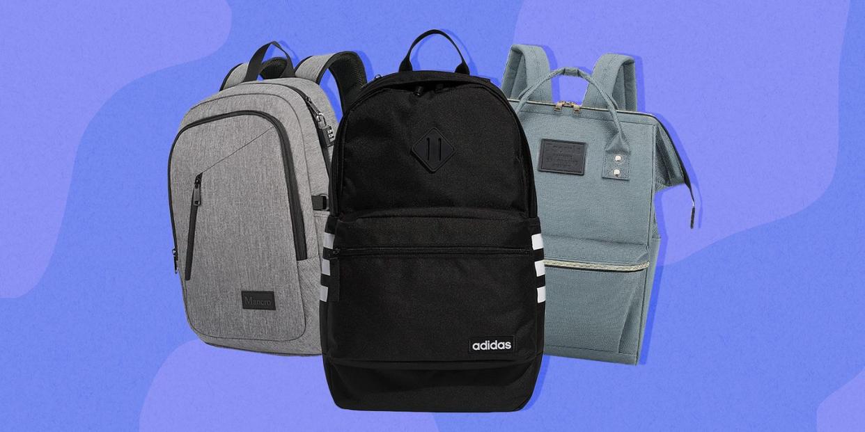 grey black and teal backpacks