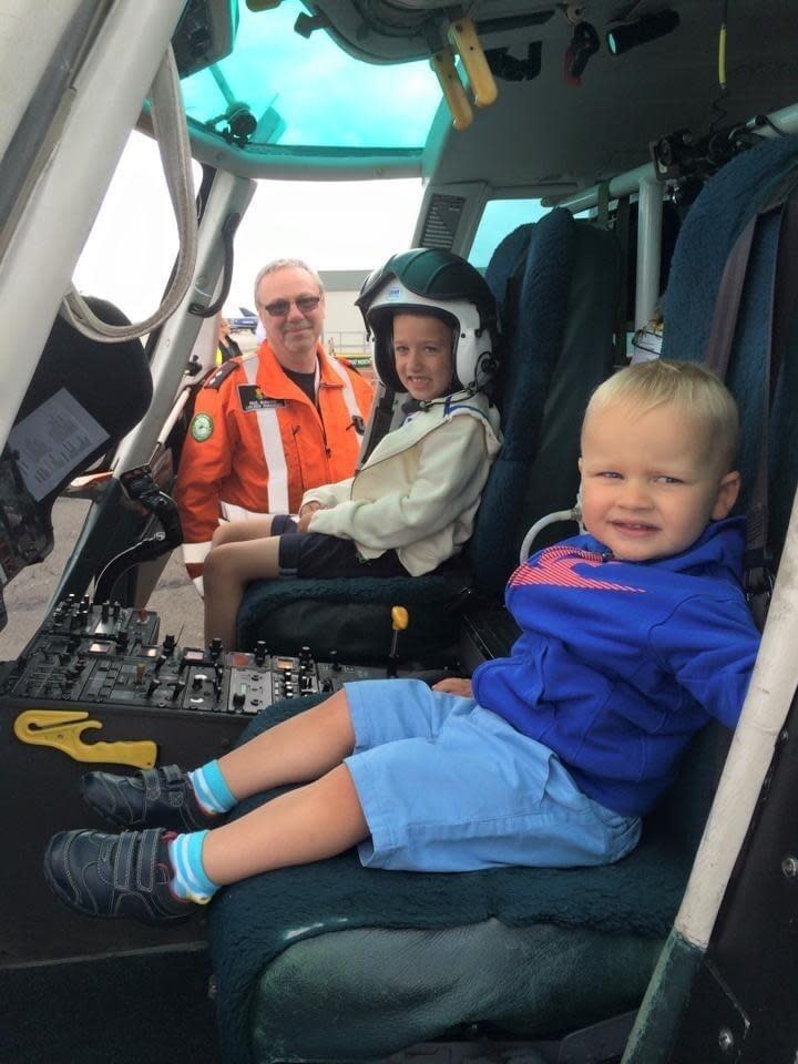 The Northern Echo: GNAAS paramedic Paul Burnage with Joseph and Jacob Heath in the helicopter