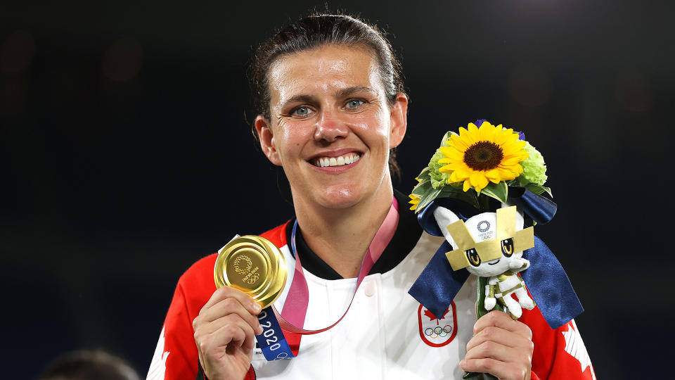 Kristen Sinclair es la legendaria futbolista canadiense.  (Foto de Naomi Baker/Getty Images)