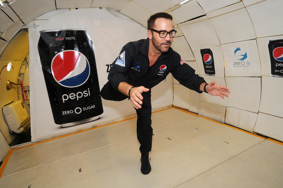 Actor Jeremy Piven on a Zero-G, weightless flight hosted by Pepsi Zero Sugar as part of their #GetZero campaign