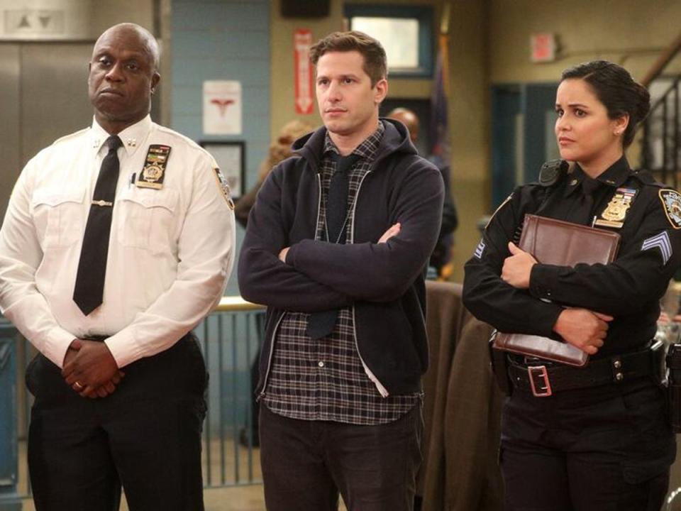 Braugher with Andy Samberg and Melissa Fumero in ‘Brooklyn Nine-Nine’ (NBC)