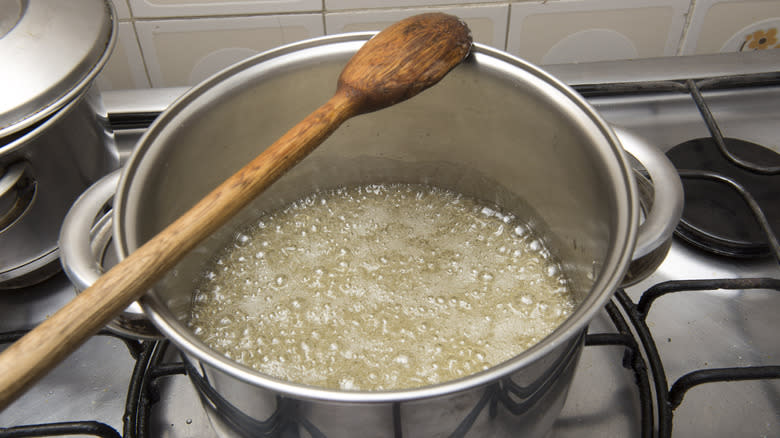 Melted sugar in pot