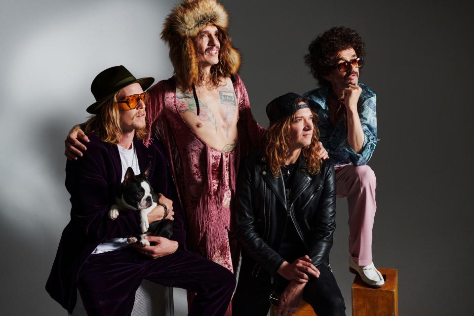 The Darkness: From left, drummer Rufus Tiger Taylor, singer Justin Hawkins, guitarist Dan Hawkins and bassist Frankie Poullain.