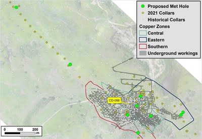 Figure 1: Location of CD-88 in the metallurgical program, and nominal sites for other planned holes. Final selection of holes in the CNWE will be reviewed following receipt of further assays. (CNW Group/Meridian Mining UK Societas)