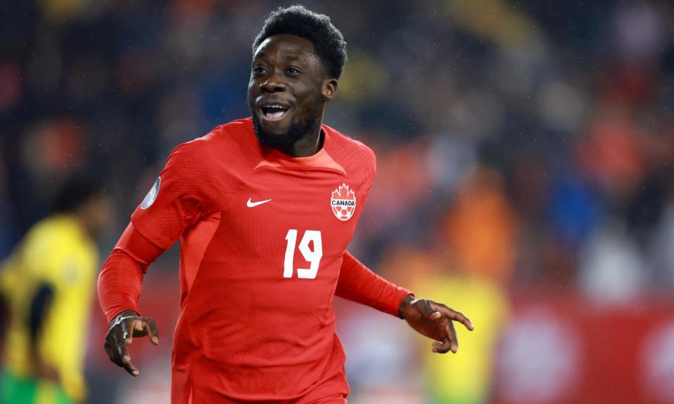 <span><a class="link " href="https://sports.yahoo.com/soccer/players/800468/" data-i13n="sec:content-canvas;subsec:anchor_text;elm:context_link" data-ylk="slk:Alphonso Davies;sec:content-canvas;subsec:anchor_text;elm:context_link;itc:0">Alphonso Davies</a> has scored 15 goals in 47 appearances for <a class="link " href="https://sports.yahoo.com/soccer/teams/canada/" data-i13n="sec:content-canvas;subsec:anchor_text;elm:context_link" data-ylk="slk:Canada;sec:content-canvas;subsec:anchor_text;elm:context_link;itc:0">Canada</a>. </span><span>Photograph: Vaughn Ridley/Getty Images</span>
