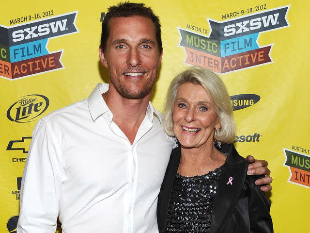 <p>Michael Buckner/Getty</p> Matthew McConaughey with his mom, Mary Kathleen "Kay" McConaughey, at the SXSW Music, Film + Interactive Festival on March 13, 2012