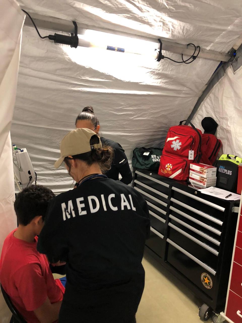 <p>A medical clinic at the Tornillo facility, a shelter for children of detained migrants, is seen in this photo provided by the U.S. Department of Health and Human Services, in Tornillo, Texas, U.S., June 14, 2018. </p>