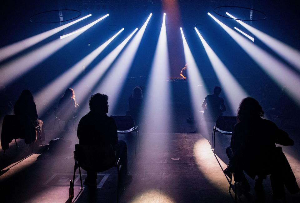 People attend the first "corona-proof" dance event following the coronavirus disease (COVID-19) outbreak in Nijmegen, Netherlands June 6, 2020.