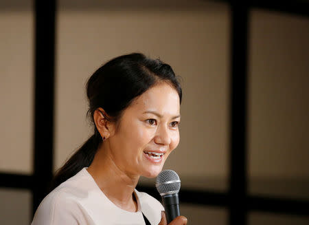 Former women's world number one golfer Ai Miyazato of Japan attends a news conference to announce her retirement in Tokyo, Japan May 29, 2017. REUTERS/Issei Kato