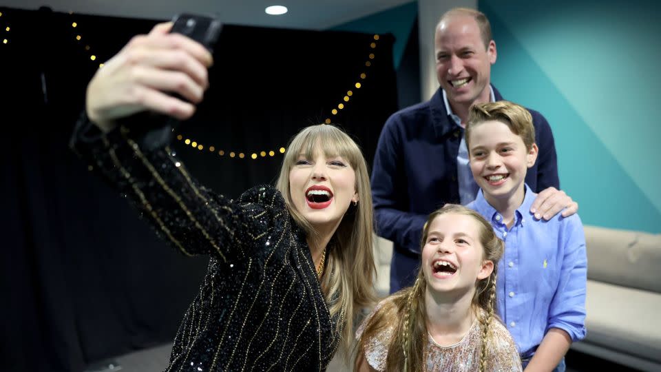 Prince Williams shared a photo of himself, Prince George, Princess Charlotte and Taylor Swift backstage at Swift’s concert in London on June 21. - Prince and Princess of Wales/Instagram