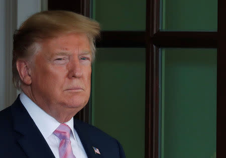 FILE PHOTO - U.S. President Donald Trump waits to welcome Egypt's President Abdel Fattah Al Sisi to the White House in Washington, U.S., April 9, 2019. REUTERS/Carlos Barria